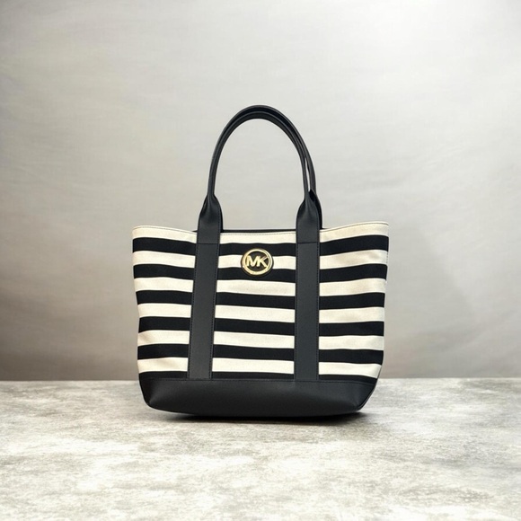 Michael Kors Handbags - Michael Kors Striped Black and Cream Tote